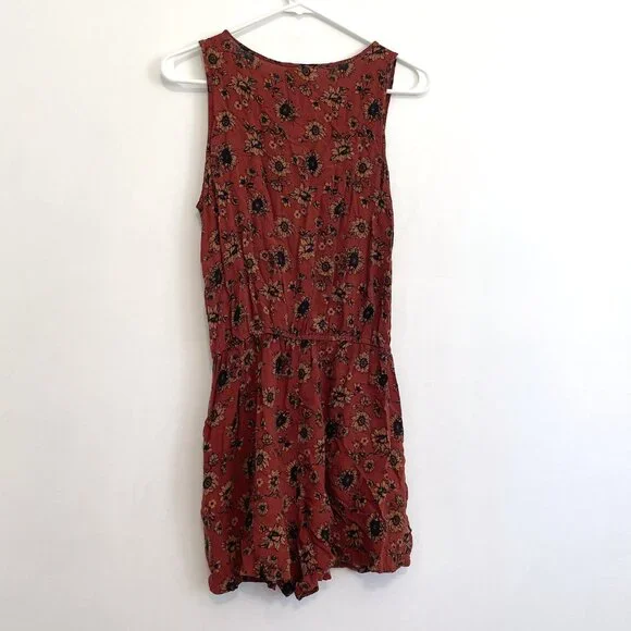 MOSSIMO SUPPLY CO Rust Red Burnt Orange Floral Sunflower Boho Sleeveless Romper - Picture 14 of 16